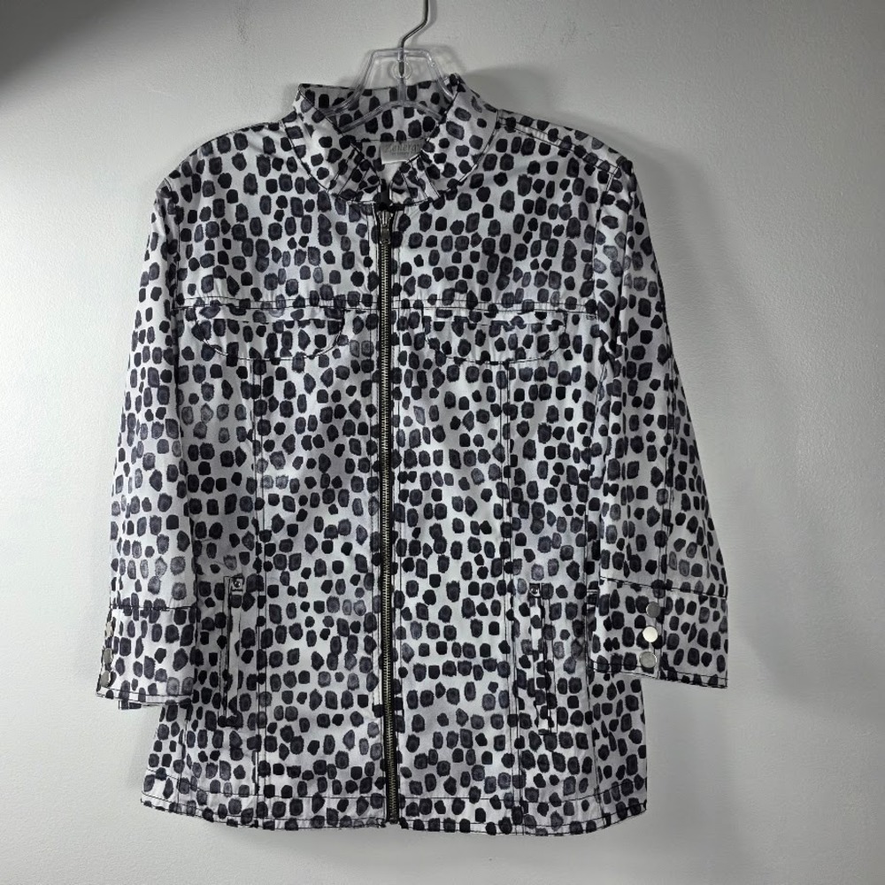 Zenergy‎ by Chicos Womens Sz 2(M) Black White Rain  Jacket Blazer